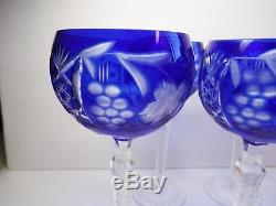 6 Six Ajka Cobalt Cut to Clear Crystal Wine Goblets Marsala Glasses blue
