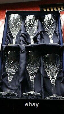 6 Stuart Crystal Wine Glasses Tewkesbury Design + Box +Sleeve Unused 17.5cm tall