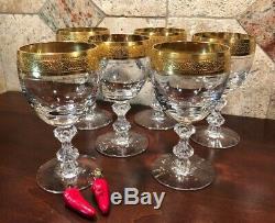 6 Tiffin Franciscan Crystal Glass Westchester Gold Encrusted Band Wine Goblets