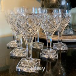 6 Val Saint Lambert St. Helene 5 3/4 Crystal Wine Glasses Square Foot Pristine