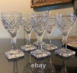 6 Val Saint Lambert St. Helene 5 3/4 Crystal Wine Glasses Square Foot Pristine