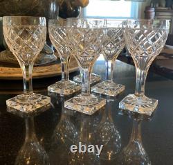 6 Val Saint Lambert St. Helene 5 3/4 Crystal Wine Glasses Square Foot Pristine