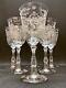 6 Vintage Etched Optic Crystal Wine Goblets Fostoria Navarre Water Goblets