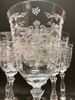 6 Vintage Etched Optic Crystal Wine Goblets Fostoria Navarre Water Goblets