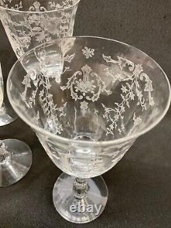 6 Vintage Etched Optic Crystal Wine Goblets Fostoria Navarre Water Goblets