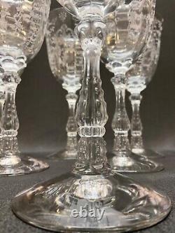 6 Vintage Etched Optic Crystal Wine Goblets Fostoria Navarre Water Goblets