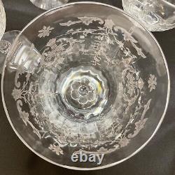 6 Vintage Etched Optic Crystal Wine Goblets Fostoria Navarre Water Goblets