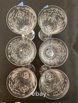 6 Vintage Etched Optic Crystal Wine Goblets Fostoria Navarre Water Goblets