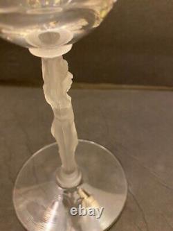 6 Vintage Frosted Stem Crystal Draped Female Tiffin Franciscan Goblet Glasses