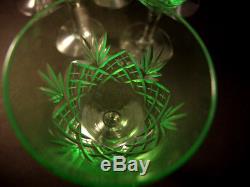 6 Vintage Holmegaard Cut Crystal Else White Wine Glasses Uranium UV Glow