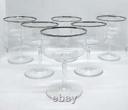 6 Vintage MCM Lenox Crystal Glasses Silver Platinum Trim Champagne Sherbet Wine