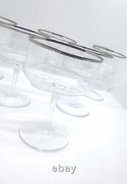 6 Vintage MCM Lenox Crystal Glasses Silver Platinum Trim Champagne Sherbet Wine