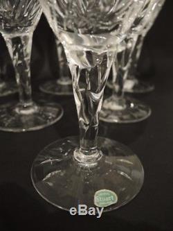 6 Vintage Stuart Crystal Ellesmere large red wine water goblets Lu Kny 1930's