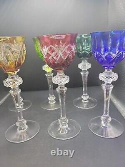 6 Vintage WMF Cristal Cabinet Crystal Cordial stemware Glass Handcut color Glass