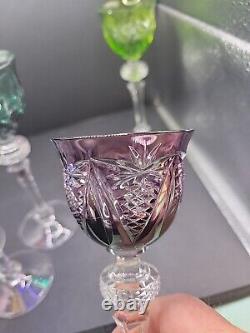 6 Vintage WMF Cristal Cabinet Crystal Cordial stemware Glass Handcut color Glass