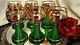 6 Vntg 6oz Glass Wine Goblets GOLD PLATE, RED CRYSTALS/CUT LEAVES/SCROLLS GERMAN