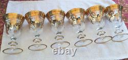 6 Vtg Imperial Hand Made Crystal Footed Gold Etched Glasses Made In Italy