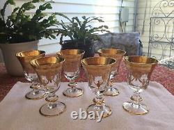 6 Vtg Imperial Hand Made Crystal Footed Gold Etched Glasses Made In Italy