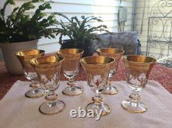 6 Vtg Imperial Hand Made Crystal Footed Gold Etched Glasses Made In Italy