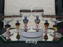 (6) Water goblets wine Glasses, painted pink purple gold Ritterspiele by Nagel