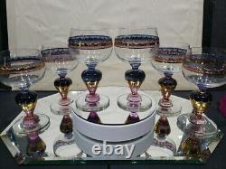 (6) Water goblets wine Glasses, painted pink purple gold Ritterspiele by Nagel