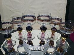 (6) Water goblets wine Glasses, painted pink purple gold Ritterspiele by Nagel