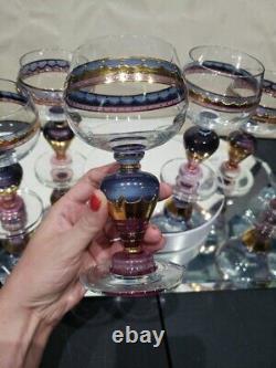 (6) Water goblets wine Glasses, painted pink purple gold Ritterspiele by Nagel