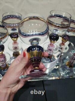 (6) Water goblets wine Glasses, painted pink purple gold Ritterspiele by Nagel