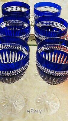 6 Waterford Crystal Language Jewels Clarendon Serenity Wine Glasses Blue