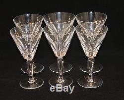 6 Waterford Irish Crystal Sheila 6-1/2 Inch Claret Wine Glasses Stems