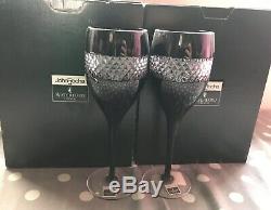 6 Waterford John Rocha Black Cased cut to clear Crystal Red Wine Goblets New