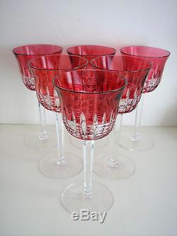 6 Waterford Simply Pink Cranberry Cased Cut To Clear Crystal Wine Goblets