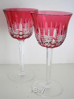 6 Waterford Simply Pink Cranberry Cased Cut To Clear Crystal Wine Goblets