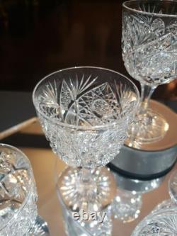 6 Wine Glasses 4-5/8 American Brilliant Period Cut Glass Crystal Hoare Monarch