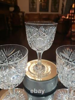 6 Wine Glasses 4-5/8 American Brilliant Period Cut Glass Crystal Hoare Monarch