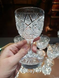 6 Wine Glasses 4-5/8 American Brilliant Period Cut Glass Crystal Hoare Monarch