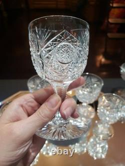 6 Wine Glasses 4-5/8 American Brilliant Period Cut Glass Crystal Hoare Monarch