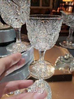 6 Wine Glasses 4-5/8 American Brilliant Period Cut Glass Crystal Hoare Monarch