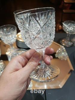 6 Wine Glasses 4-5/8 American Brilliant Period Cut Glass Crystal Hoare Monarch