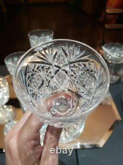 6 Wine Glasses 4-5/8 American Brilliant Period Cut Glass Crystal Hoare Monarch