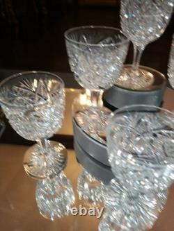 6 Wine Glasses 4-5/8 American Brilliant Period Cut Glass Crystal Hoare Monarch