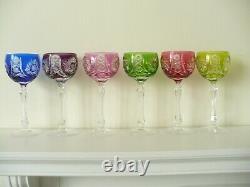 6 X Bohemian Crystal Overlay Hock Wine Glasses