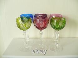 6 X Bohemian Crystal Overlay Hock Wine Glasses