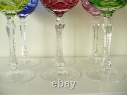 6 X Bohemian Crystal Overlay Hock Wine Glasses