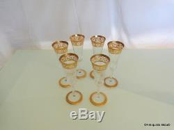6 champagne glasses flute crystal stamped Saint Louis Thistle Gold model PERFECT