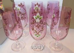 6 elegant purple crystal wine glasses high relief hand painted w inlay flowers