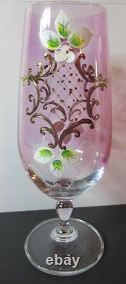 6 elegant purple crystal wine glasses high relief hand painted w inlay flowers