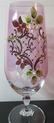 6 elegant purple crystal wine glasses high relief hand painted w inlay flowers