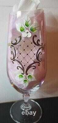 6 elegant purple crystal wine glasses high relief hand painted w inlay flowers