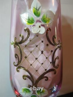6 elegant purple crystal wine glasses high relief hand painted w inlay flowers